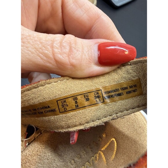 Clarks Aisley Tulip Sandals Suede Wedge Heels Slingback Orange Women’s Sz 8 - Picture 10 of 10